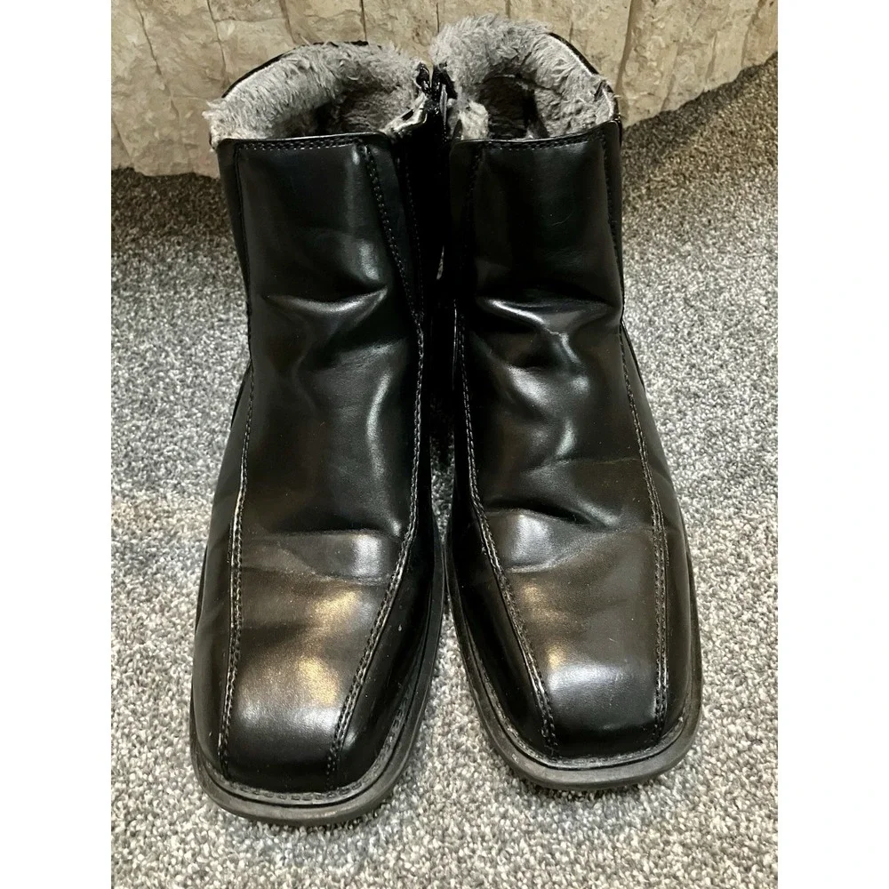 DEXTER Size 10 Mens Black Fur Lined Square Toe Dapper Snow Shoe Boots Waterproof